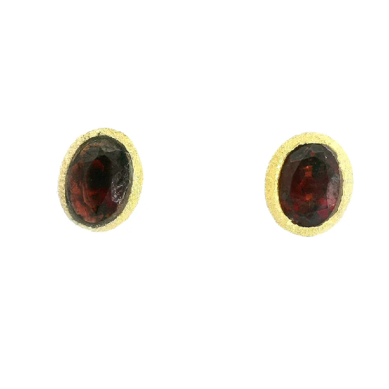 women's diamond earrings -18K Yellow Gold Vermeil Oval Garnet Stud Earrings