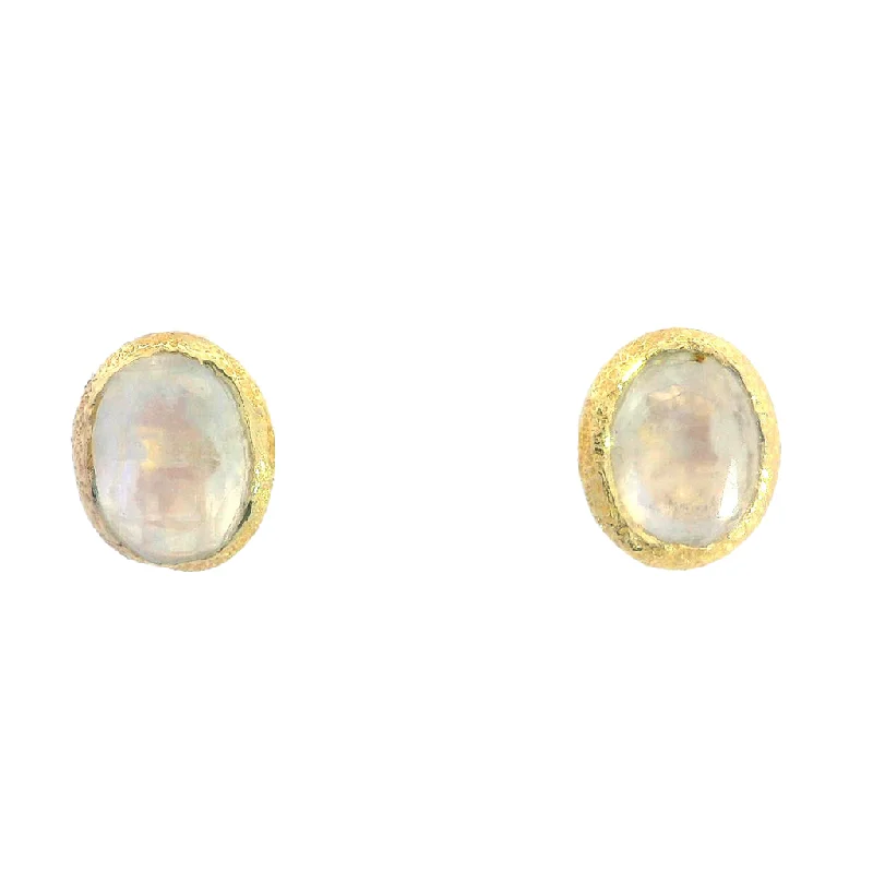 stylish huggie earrings for women -18K Yellow Gold Vermeil Oval Moonstone Stud Earrings