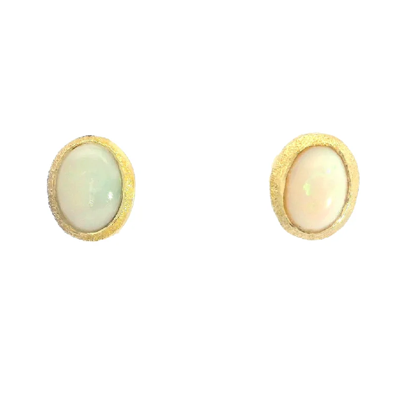 stylish gold earrings for women -18K Yellow Gold Vermeil Oval Opal Stud Earrings