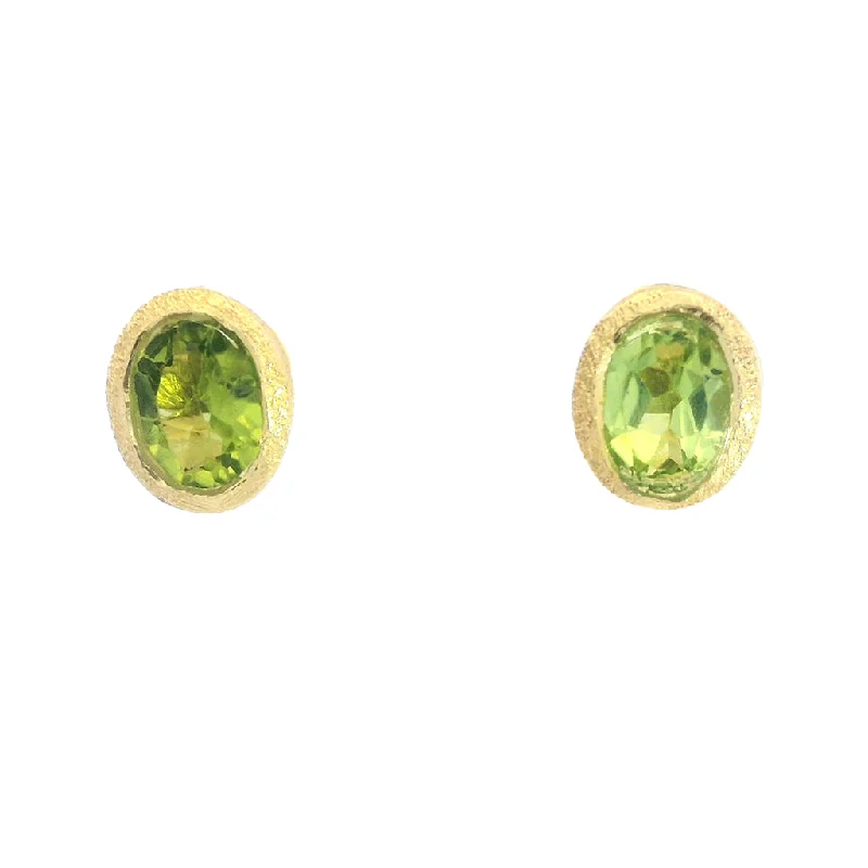 women's minimalist earrings -18K Yellow Gold Vermeil Oval Peridot Stud Earrings