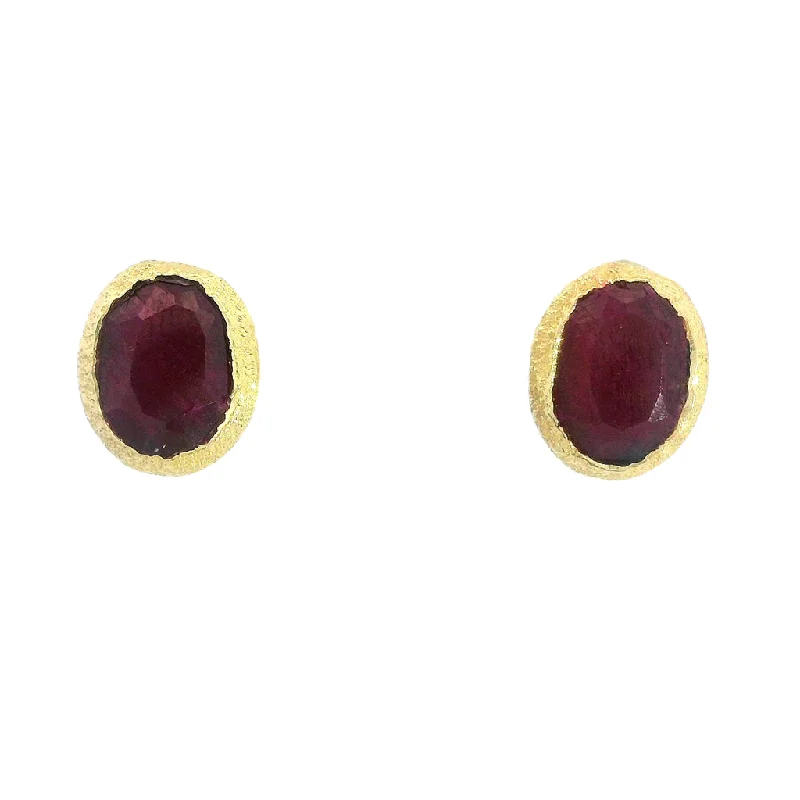 women's cubic zirconia earrings -18K Yellow Gold Vermeil Oval Ruby Stud Earrings