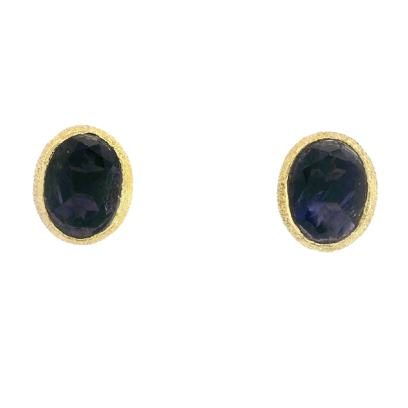 ladies' tassel earrings -18K Yellow Gold Vermeil Oval Sapphire Stud Earrings