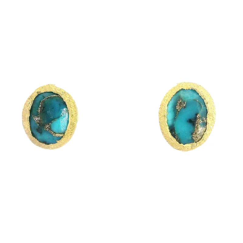 women's drop earrings -18K Yellow Gold Vermeil Oval Turquoise Stud Earrings