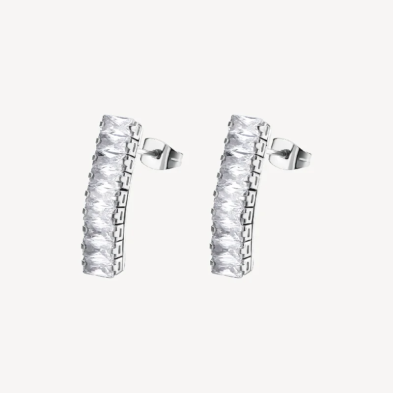 women's ear cuff earrings -Baguette Cubic Zirconia Earrings in Stainless Steel