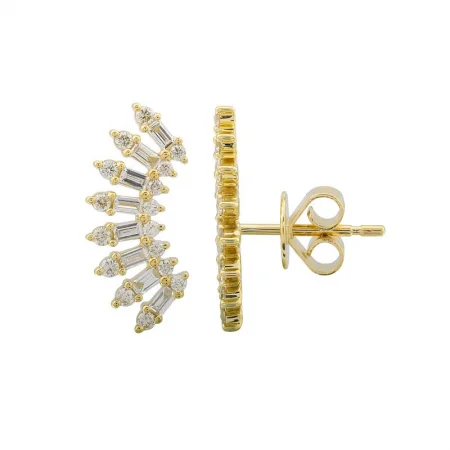 women's layered pearl earrings -Baguette Royalty Crawler Studs