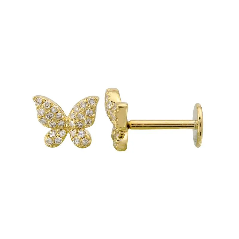 trendy asymmetrical earrings for women -Butterfly Flat Back Studs