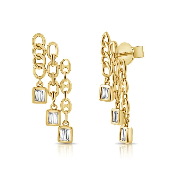 stylish cube earrings for women -Chain Statement Baguette Earrings