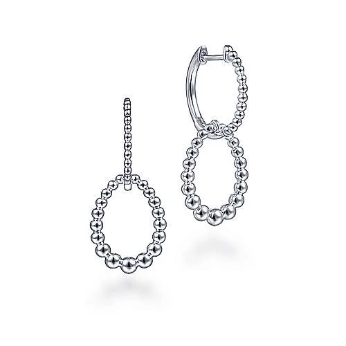 trendy mismatched earrings for women -Bujukan Beaded Hoop Drop Earrings in Sterling Silver