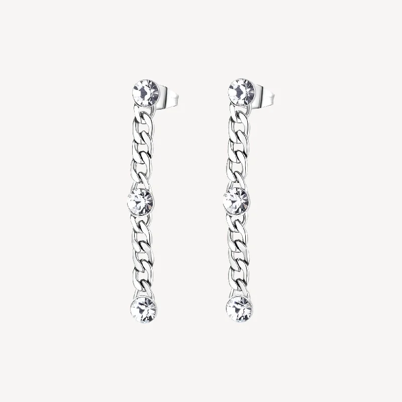 women's crystal chandelier earrings -Crystal Chain Drop Earrings in Stainless Steel