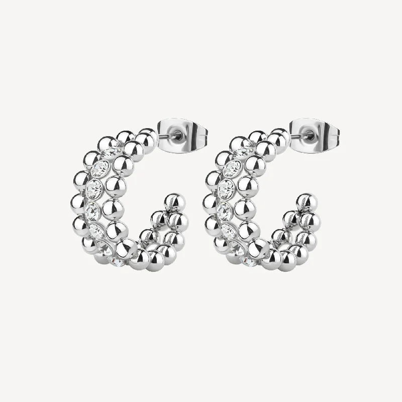 trendy punk-style earrings for women -Crystal Graduated Hoop Earrings in Stainless Steel