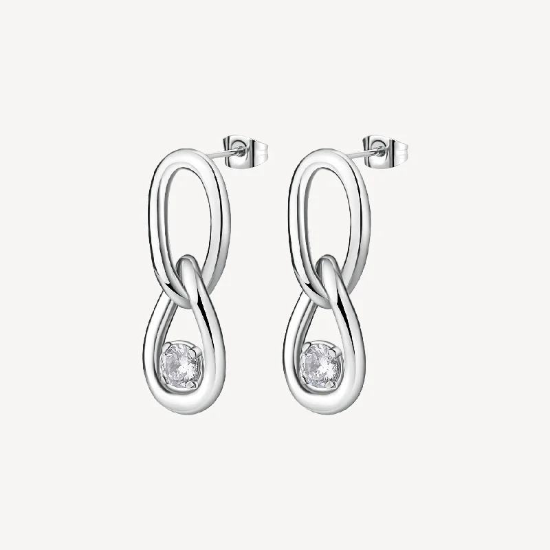 trendy bohemian earrings for women -Cubic Zirconia Link Drop Earrings in Stainless Steel