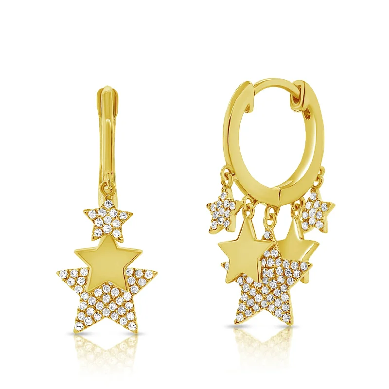 trendy celestial-themed earrings for women -Dangling Stars Huggie Earrings