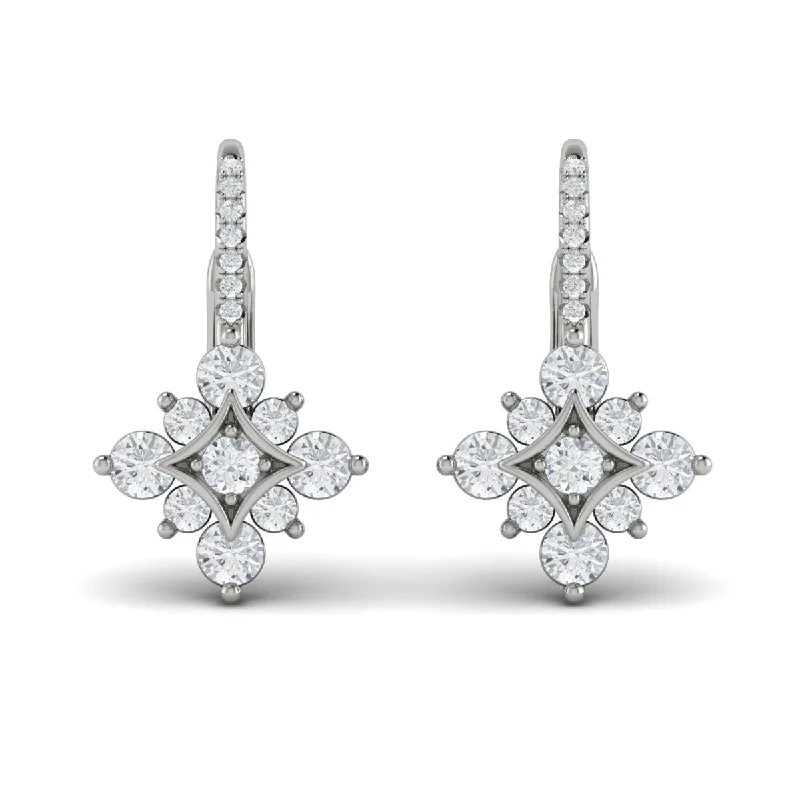 stylish huggie earrings for women -Diamond Burst Drop Earrings in 14K White Gold