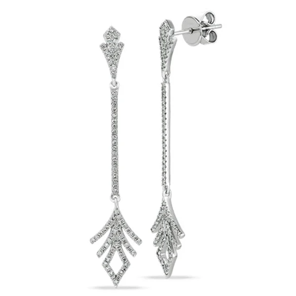 women's retro disco ball earrings -Diamond Feather Drop Earrings in 14K White Gold