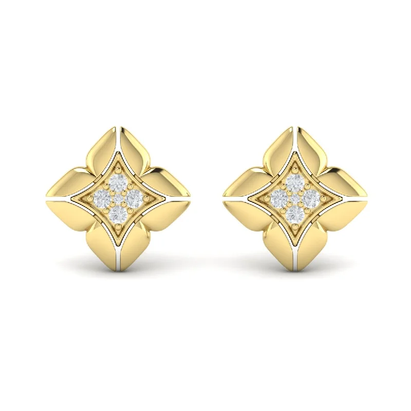 women's shell earrings -Diamond Floral Stud Earrings in 14K Yellow Gold