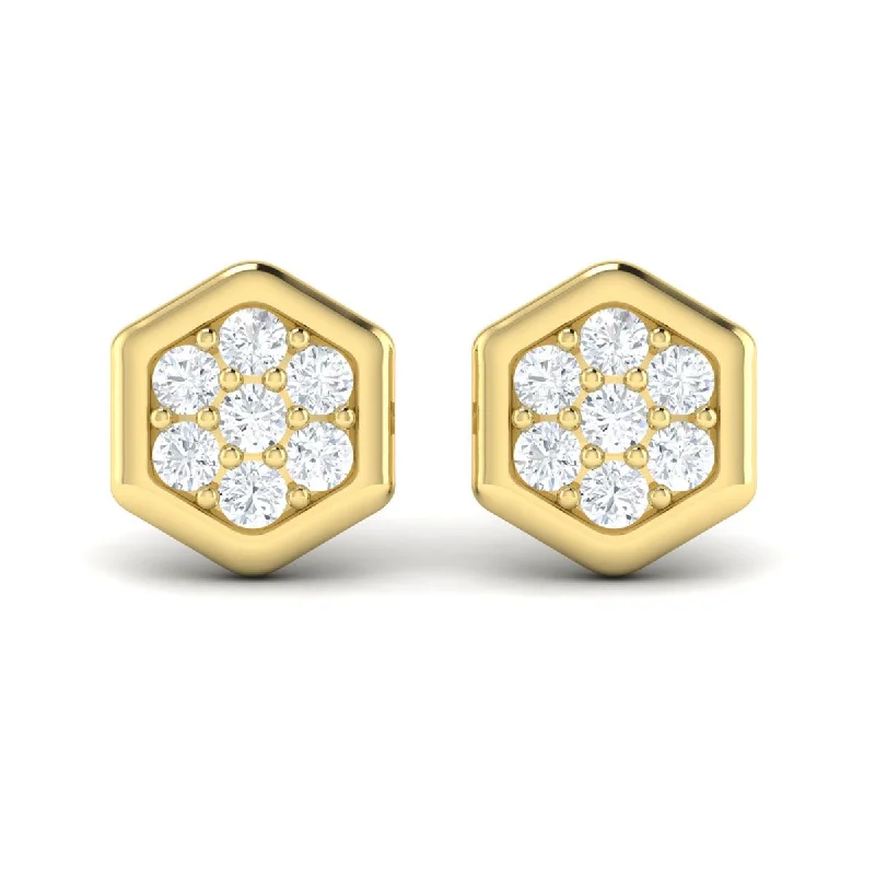 women's long chain earrings -Diamond Hexagon Stud Earrings in 14K Yellow Gold