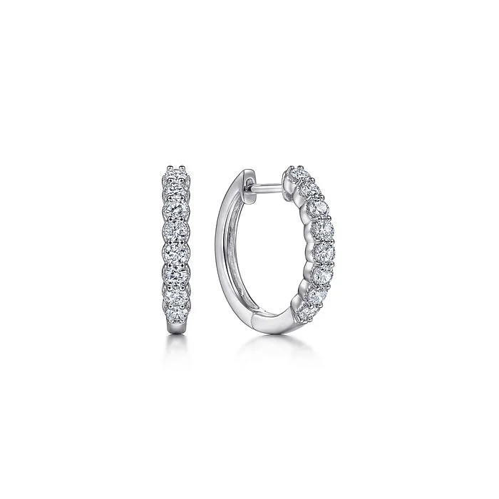 women's yin yang earrings -Diamond Huggie Hoop Earrings in 14K White Gold