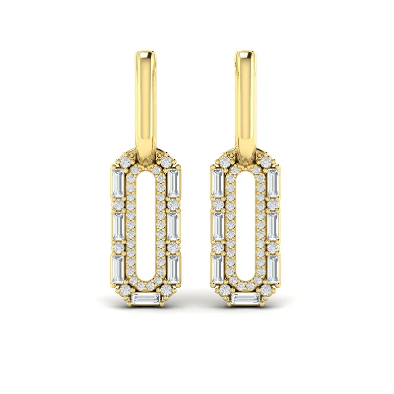 women's clip-on earrings -Diamond Paperclip Drop Earrings in 14K Yellow Gold