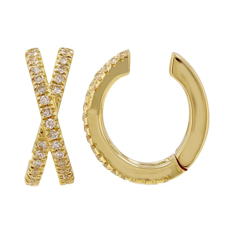 women's bar earrings -Diamond Twisted Pave Ear Cuff (Single)