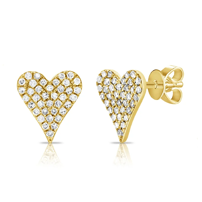 women's zodiac sign earrings -Elongated Pave Heart Studs