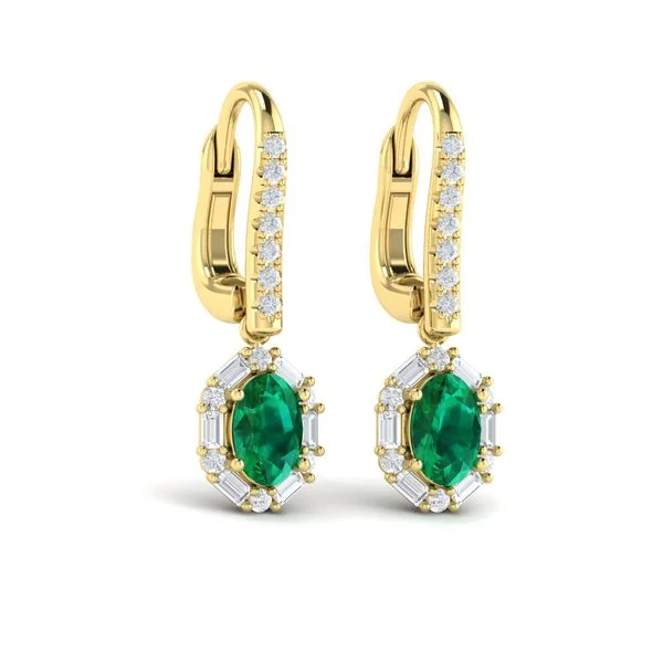 ladies' gemstone earrings -Emerald & Diamond Drop Earrings in 14K Yellow Gold