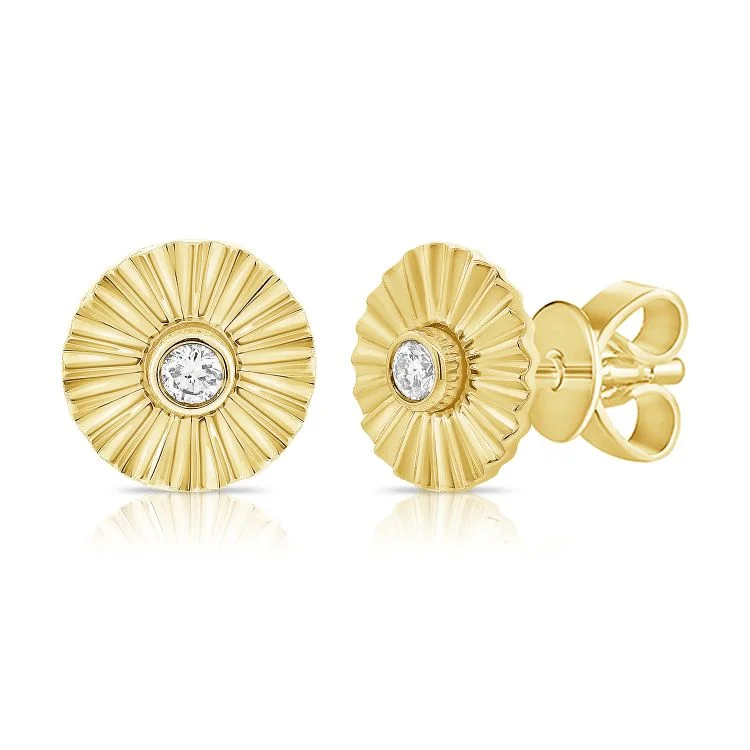 stylish ribbon earrings for women -Fluted Diamond Disc Earring