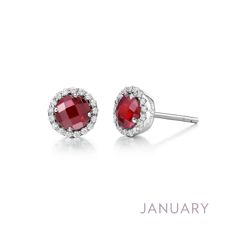 ladies' Korean-style earrings -Garnet Birthstone Earrings in Sterling Silver