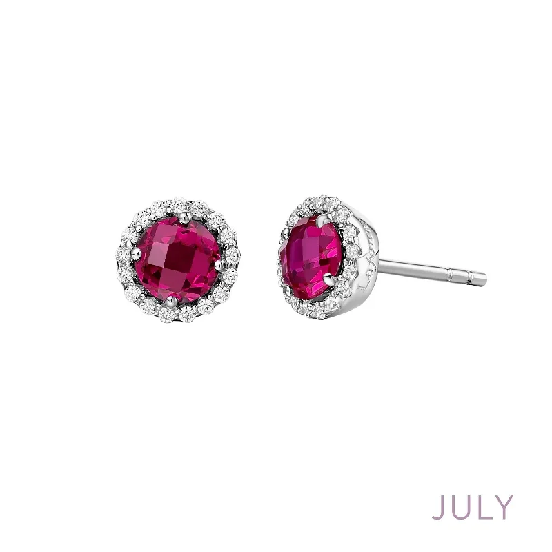 ladies' threader earrings -Grown Ruby Birthstone Earrings in Sterling Silver