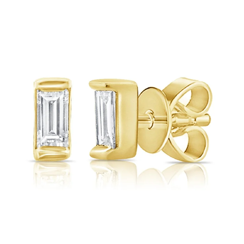 women's chain-link earrings -Joelle Baguette Diamond Tiny Stud Earrings 1/10 ct. t.w. 14K Gold