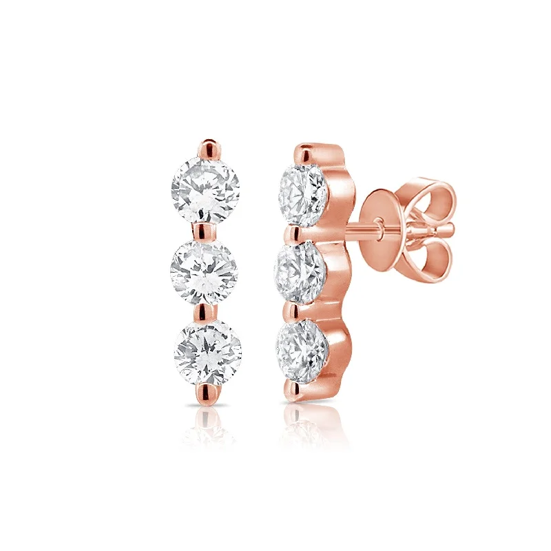 ladies' sculptural earrings -Joelle Diamond Bar Earrings - Diamond Graduate Stud 14K Gold 1/4 Cttw. Available in White, Rose, Yellow Gold -