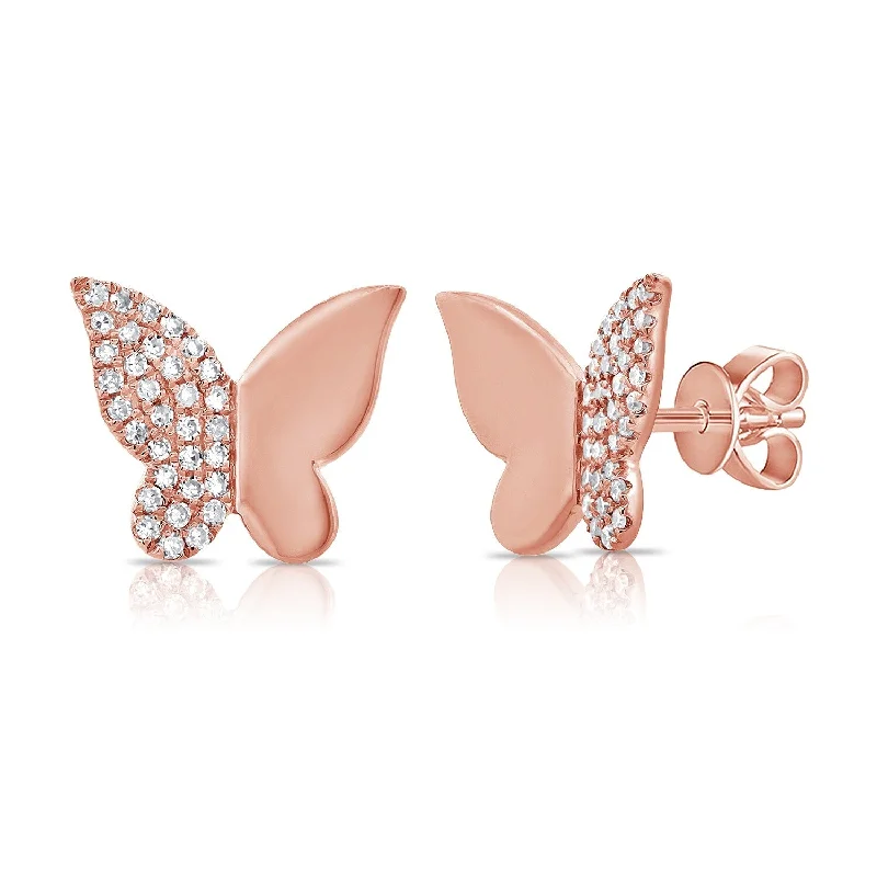 ladies' feather earrings -Joelle Diamond Butterfly Stud Earrings 14K Rose Gold