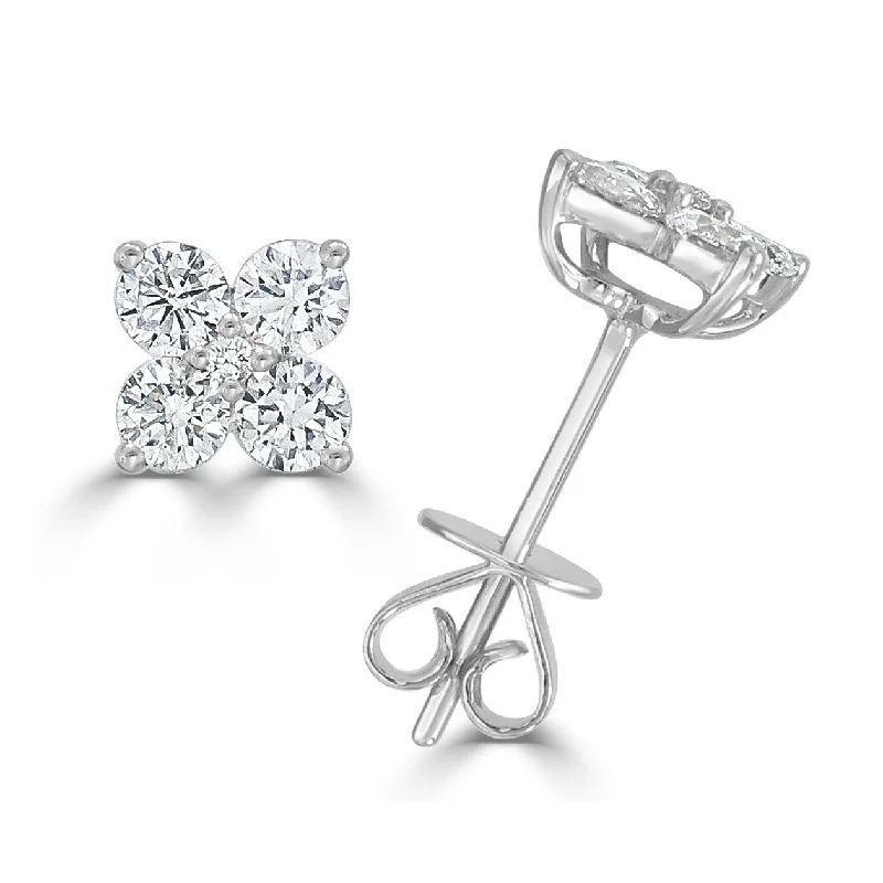 women's lightning bolt earrings -Joelle Diamond Cluster Studs Earrings 14K White Gold 7/8ct TDW