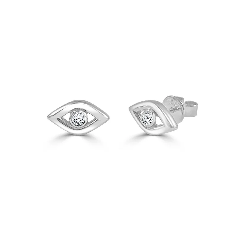 women's three-tone earrings -Joelle Diamond Evil Eye Stud Earrings 14K White Gold 1/10ct