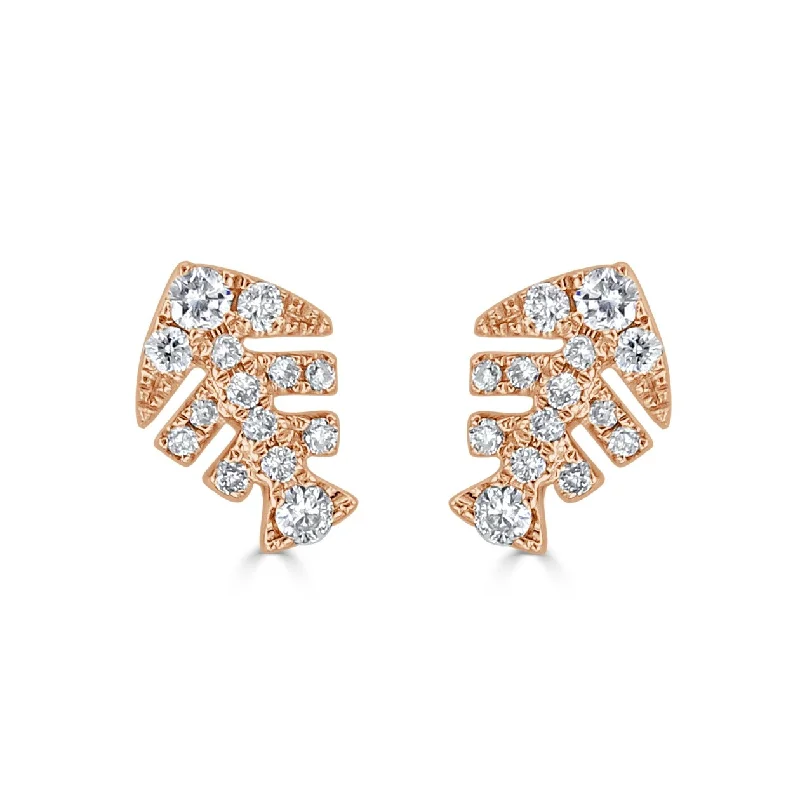 stylish emerald earrings for women -Joelle Diamond Fish Bone Studs Earrings 18k Rose Gold 1/10 TDW