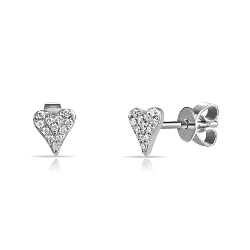 women's minimalist circle earrings -Joelle Heart Stud Diamond Earrings Pave 14K White Gold Stud Earrings