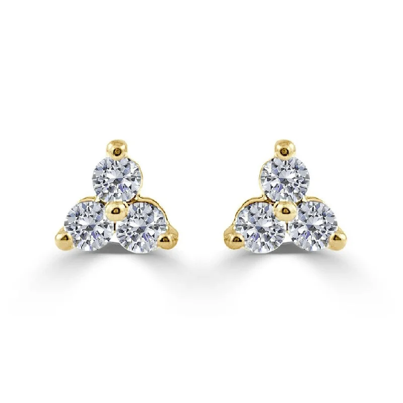 ladies' floral earrings -Joelle Three Stone Diamond Stud Earrings 14K Yellow Gold 1ct TDW