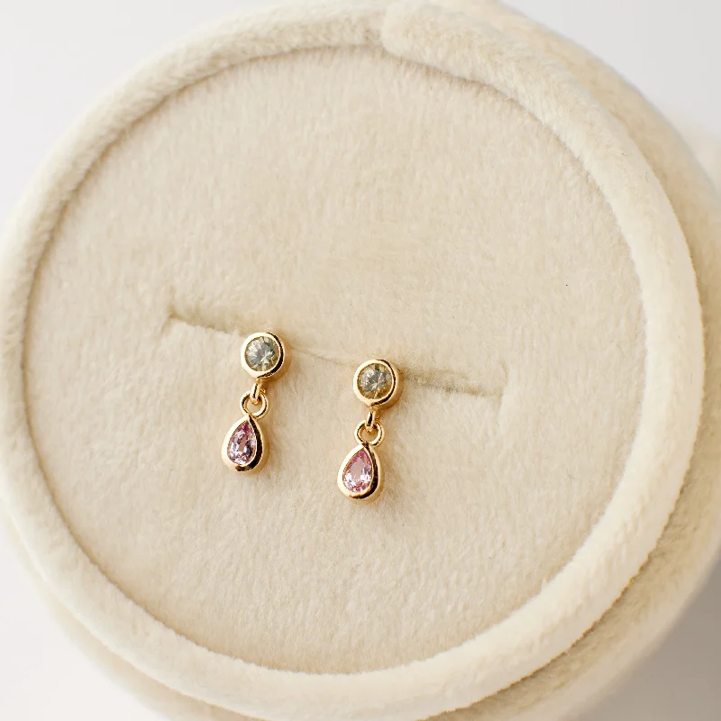 women's charm earrings -Jude Earrings - Pale Green + Pink Sapphires