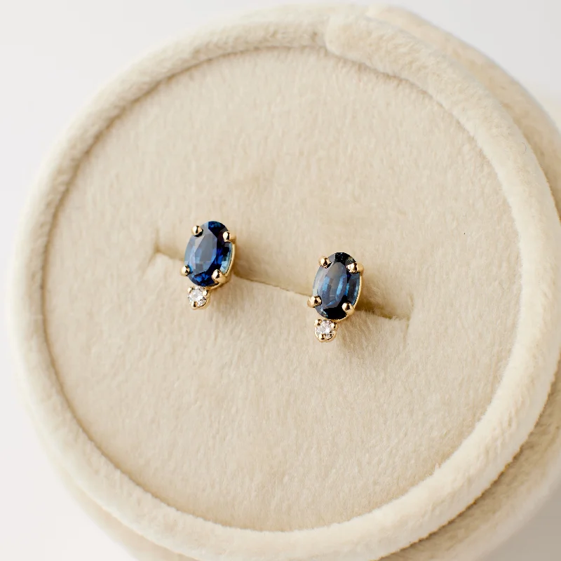 women's chain-link earrings -Margot Earrings - Deep Blue Oval Sapphires + Diamond