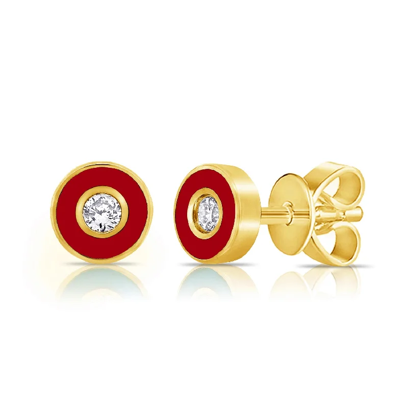 women's infinity earrings -MINI Enamel Disc Diamond Studs