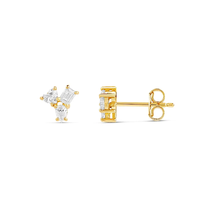 stylish cube earrings for women -Mini Mixed Shapes Trio Diamond Stud