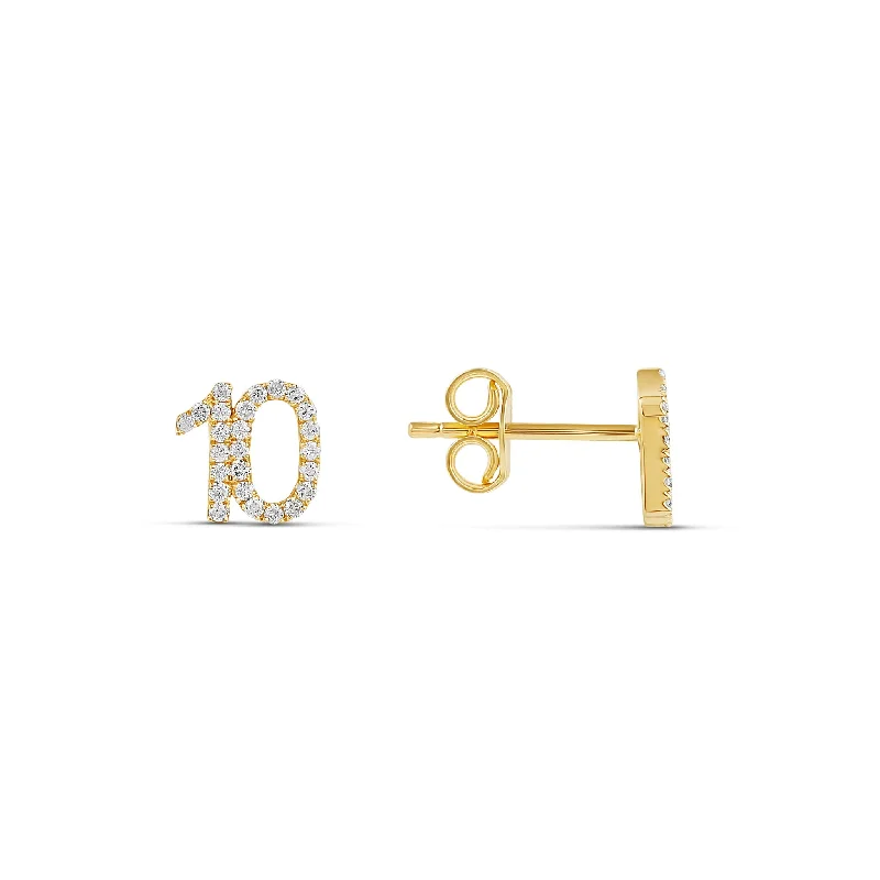 trendy snake-shaped earrings for women -Two Digits Number Diamond Stud (Single)