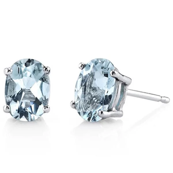 ladies' geometric earrings -Oravo 14k White Gold Oval-cut Gemstone Stud Earrings