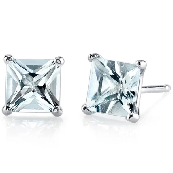 trendy bohemian earrings for women -Oravo 14k White Gold Princess-cut Gemstone Stud Earrings