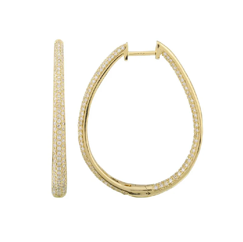 trendy asymmetrical earrings for women -Oval Domed Diamond Hoops