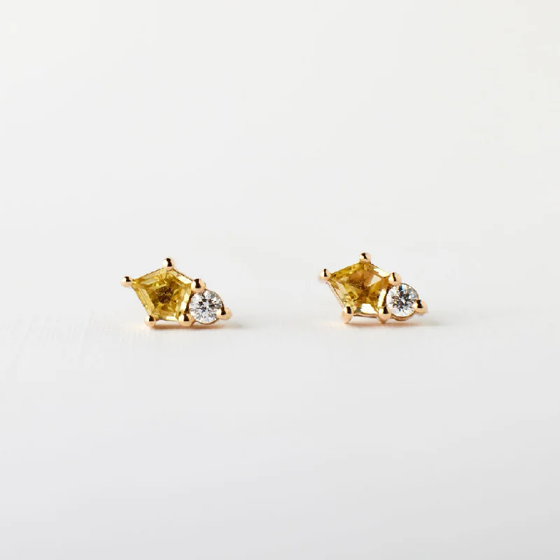 women's hammered metal earrings -Pixie Earrings - Yellow Sapphires + White Diamonds