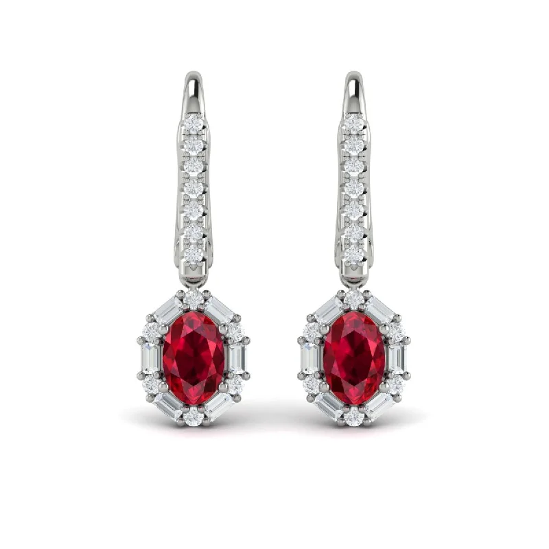 stylish sapphire earrings for women -Ruby & Diamond Drop Earrings in 14K White Gold