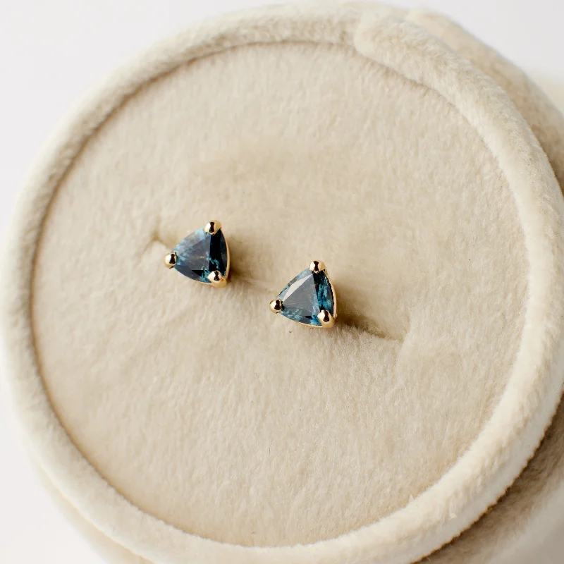 women's luxury diamond earrings -Mira Earrings - Teal Blue Trillion Sapphires