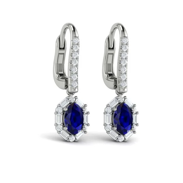 women's statement earrings -Sapphire & Diamond Drop Earrings in 14K White Gold