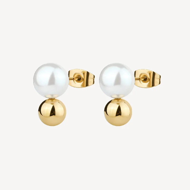 stylish oval hoop earrings for women -Sea-Shell Pearl and Bead Earrings in Gold Plated Stainless Steel