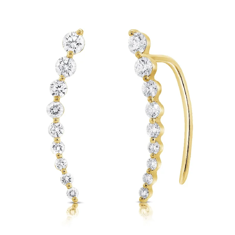 women's zircon earrings -Shared Prongs Skinny Diamond Crawlers